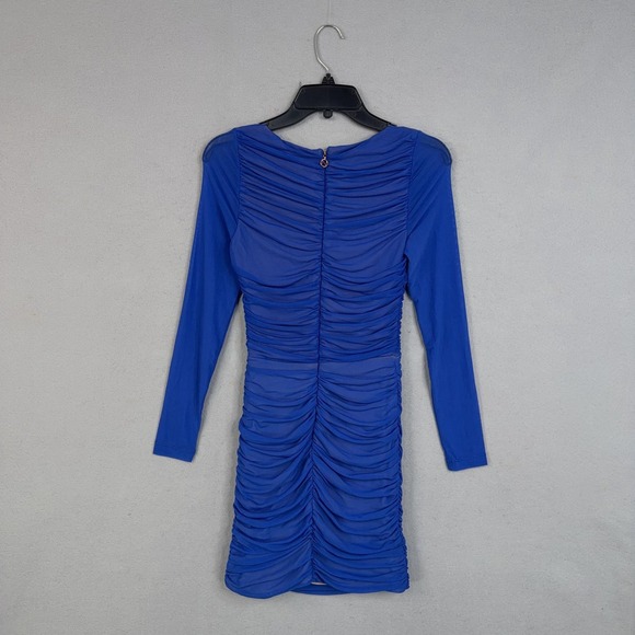 Nookie Dress Womens Medium Blue Ruched Mesh Vision Bodycon Mini Cocktail NWT - Picture 6 of 10
